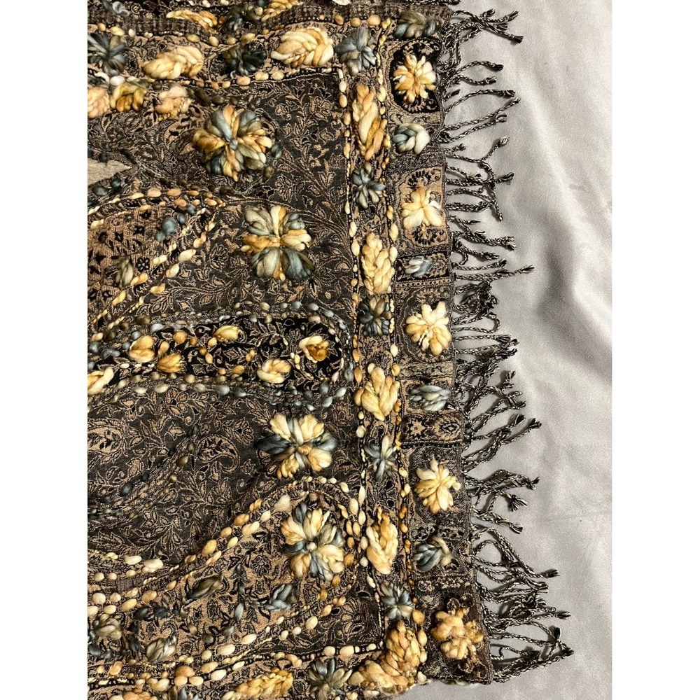 Soft Surroundings Embroidered Floral Shawl Wrap Black Tan Boho
26x69 inches - Picture 4 of 5
